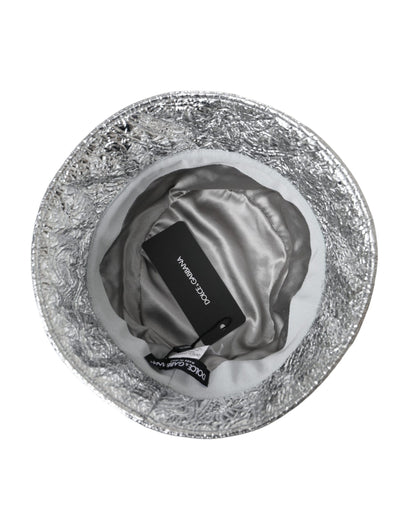 Metallic Silver Polyester Bucket Hat Men