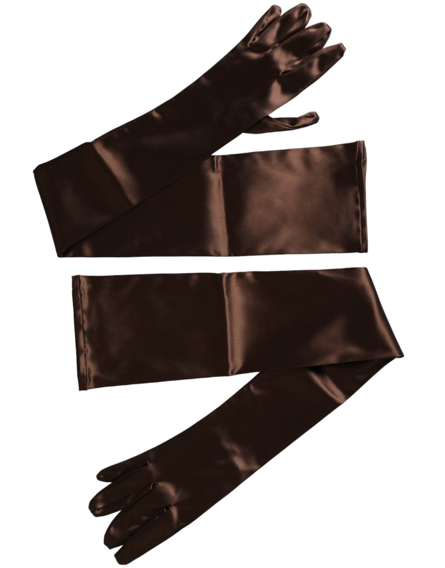 Brown Acetate Satin Elbow Length Gloves