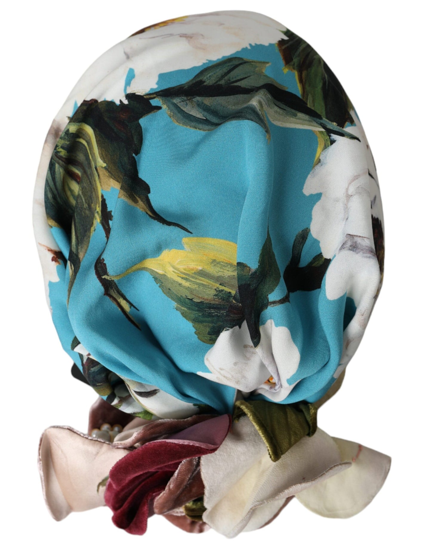 Blue Floral Motif Turban Head Hat Women