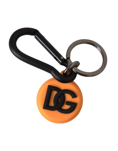 Orange Rubber DG Logo Round Brass Metal Keyring Keychain