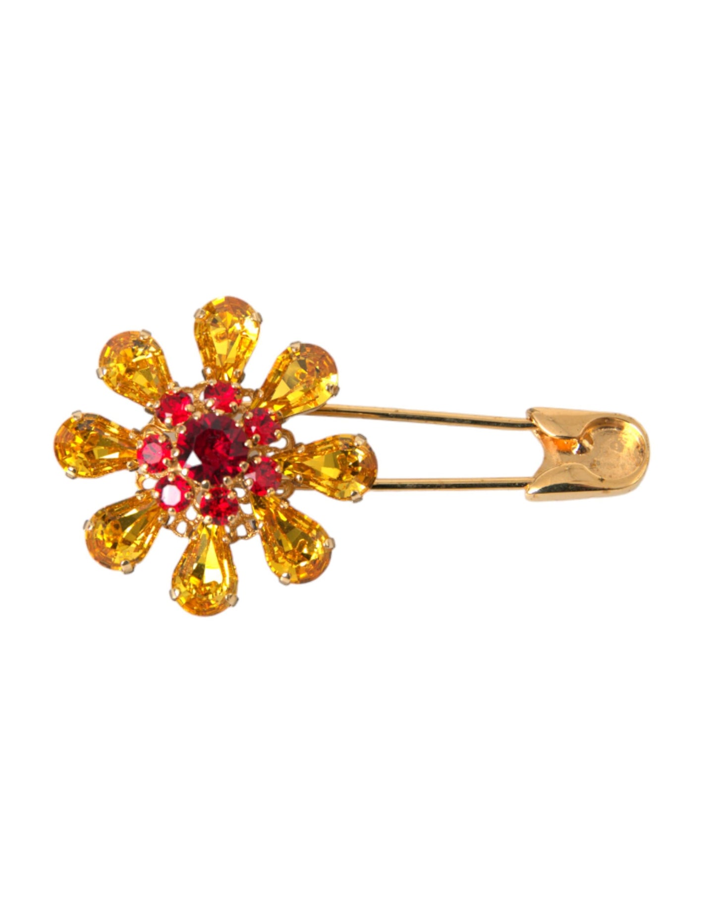 Gold Brass Floral Crystal Jewelry Brooch Pin