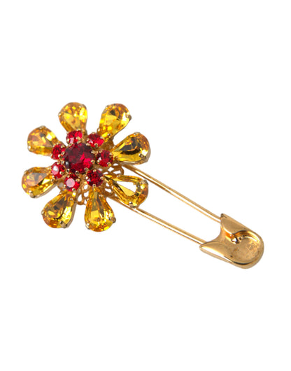 Gold Brass Floral Crystal Jewelry Brooch Pin