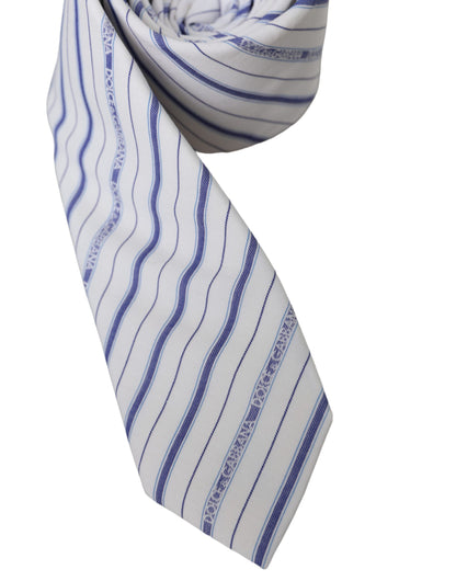 White Blue Stripes Silk Adjustable Tie