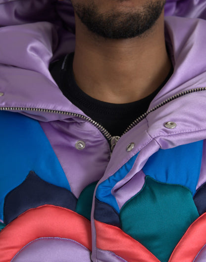 Multicolor Heart Logo Hooded Puffer Jacket