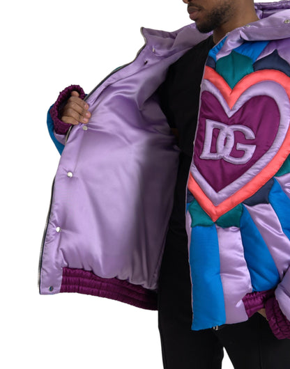 Multicolor Heart Logo Hooded Puffer Jacket