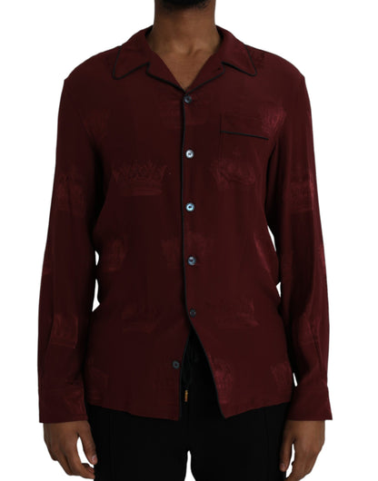 Maroon Crown Jacquard Silk Long Sleeve Shirt