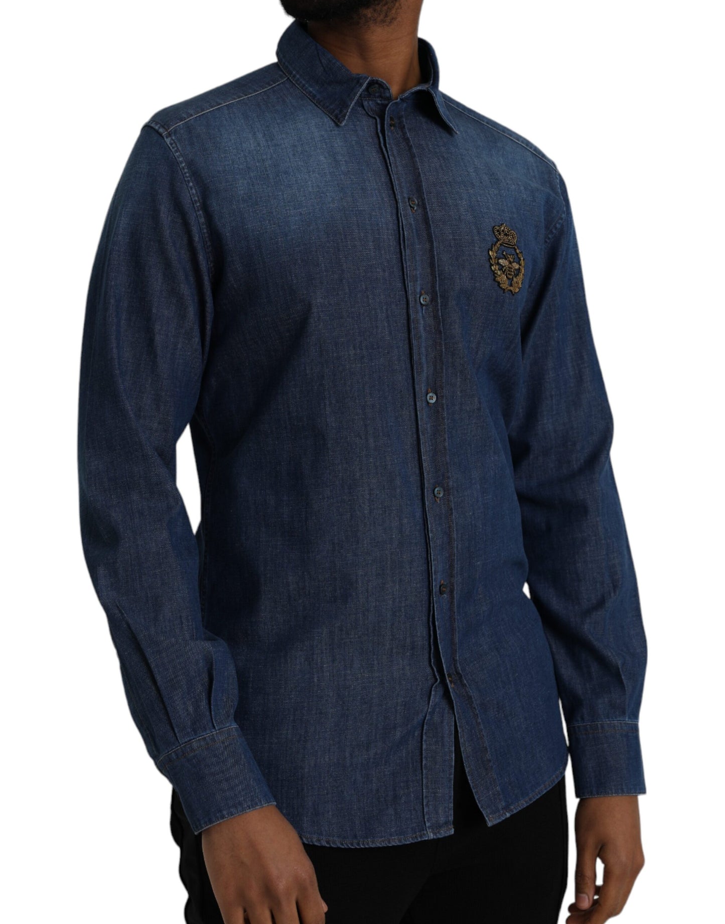 Blue Crown Bee Cotton Denim GOLD Shirt