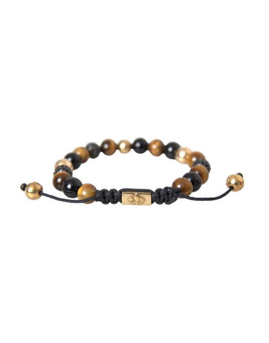 CZ Ball Tiger Eye Stone Copper Beaded Men Bracelet