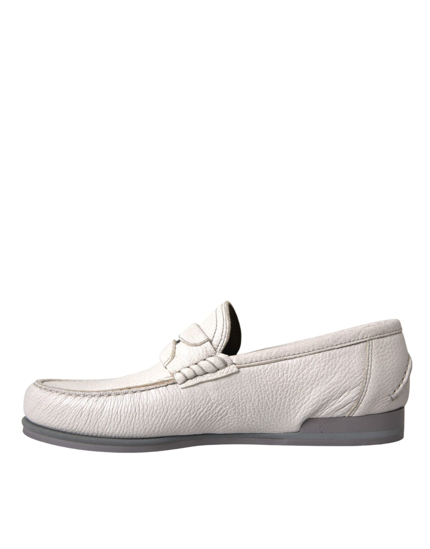 White Gray Leather Slip Mocassin Shoes Loafer