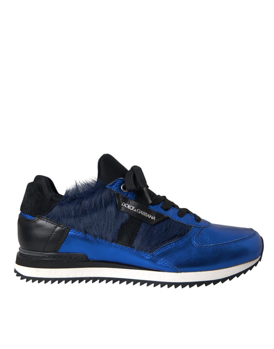 Blue Black Calf Hair Leather Sneakers Shoes