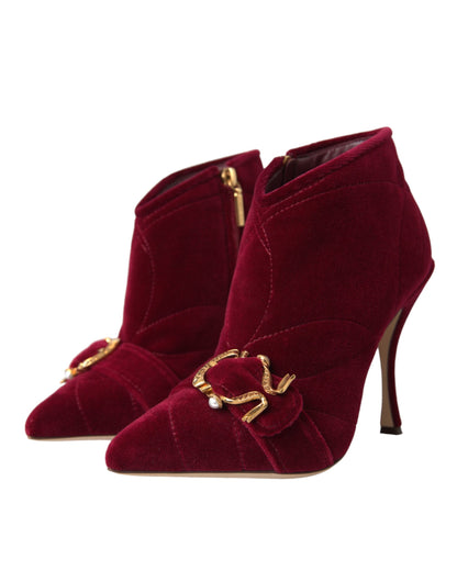 Dark Red Velvet Devotion Buckle Boots Shoes