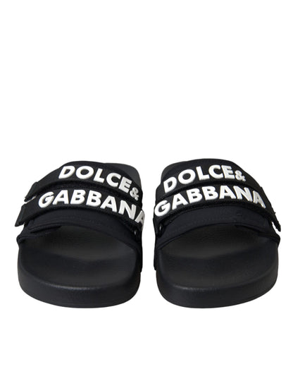 Black Logo Beachwear Flats Sandals Shoes