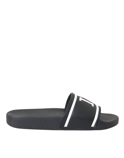 Black Leather I Love D&G Sandals Slides Shoes