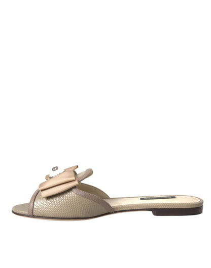 Beige Logo Pearl Flats Sandals Slides Shoes