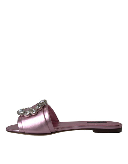 Pink Crystal Leather Flats Sandals Shoes