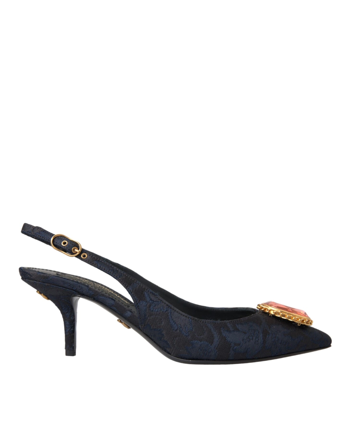 Blue Jacquard Crystal Slingback Heel Shoes