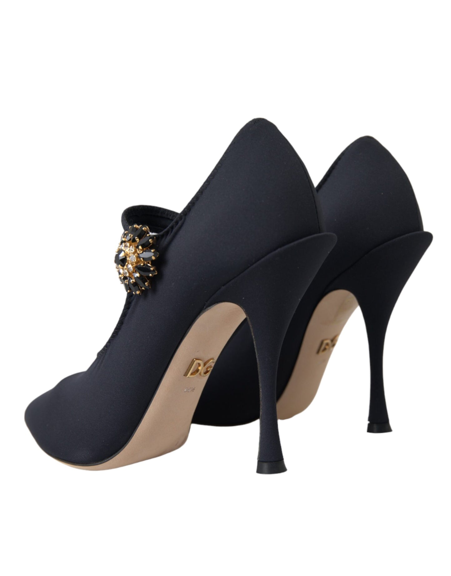 Black Mary Jane Jersey Crystal Pumps Shoes