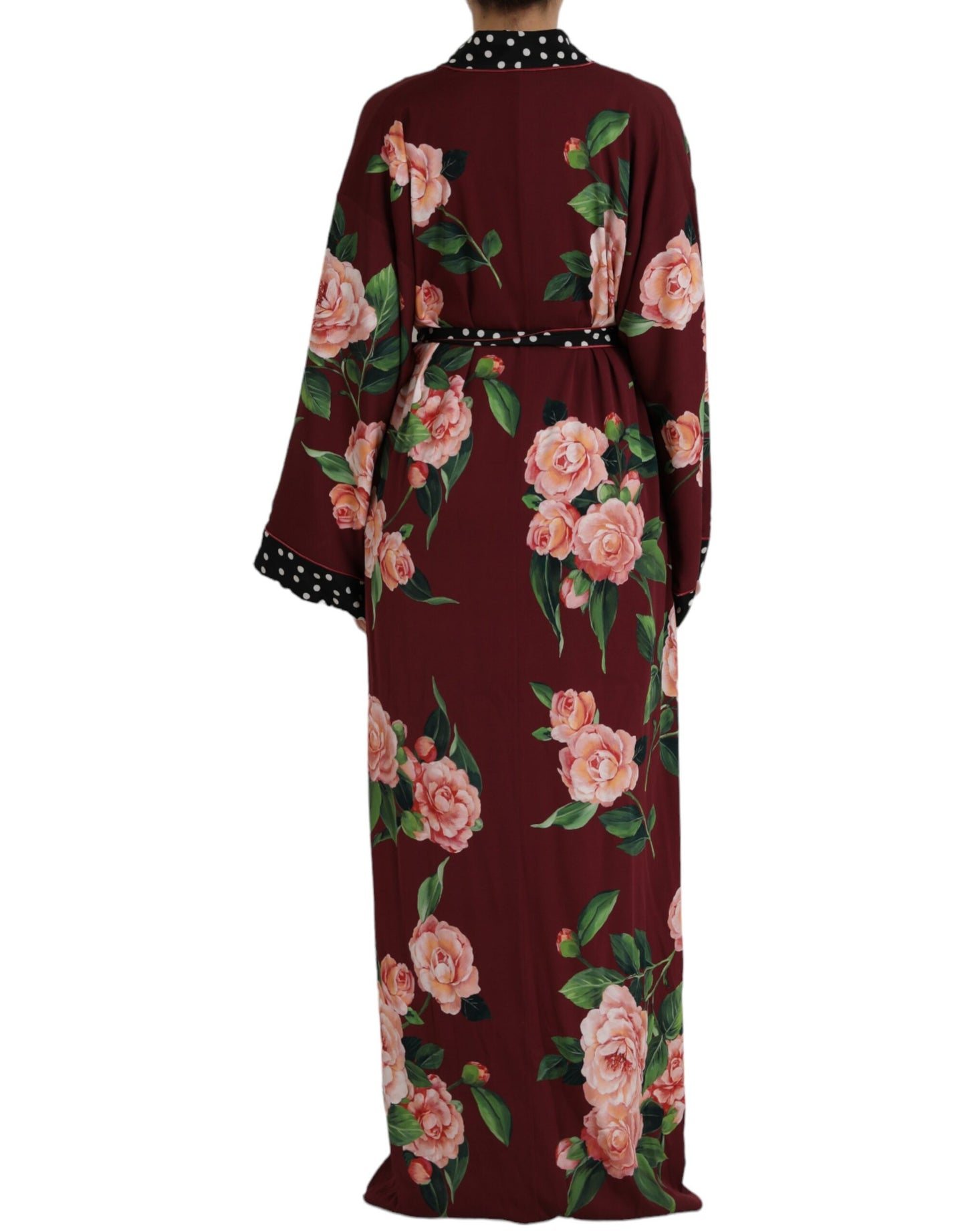 Bordeaux Floral Maxi Kaftan Crepe Robe Dress