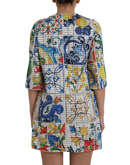 Multicolor Majolica 3/4 Sleeves Shift Dress