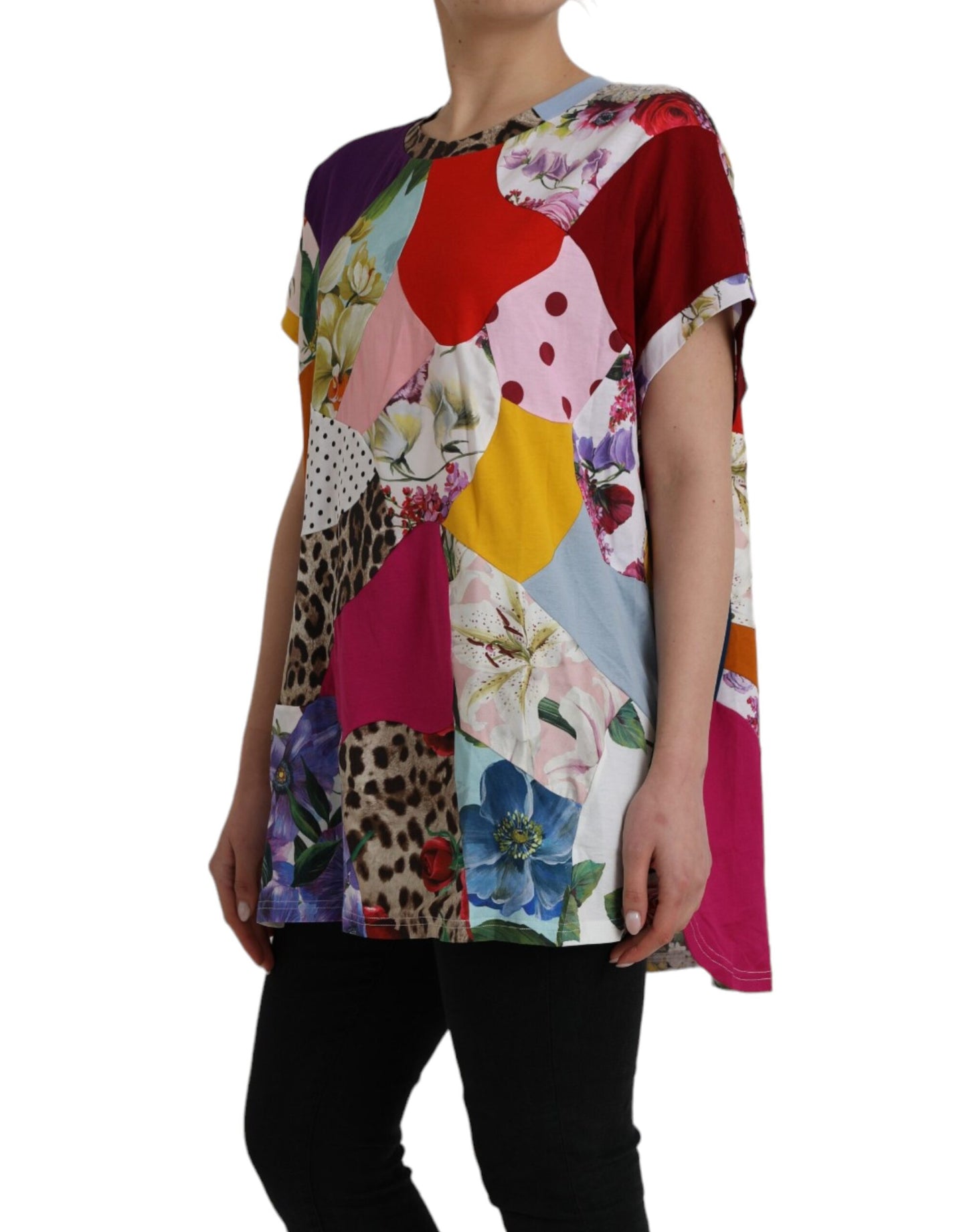 Multicolor Patchwork Cotton Silk Blouse Top