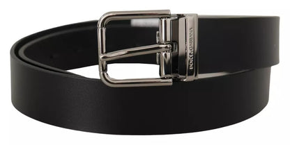 Black Calf Leather Logo Engraved Metal Buckle Belt