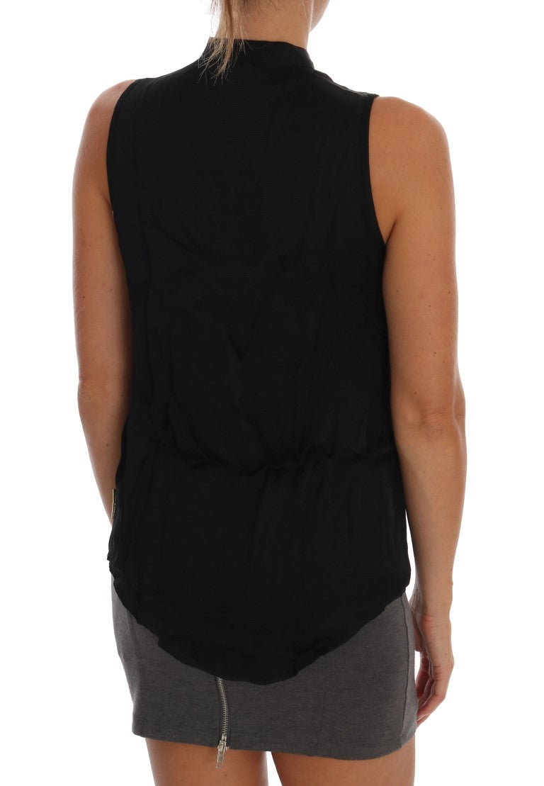 Chic Sleeveless Black Shirt Blouse