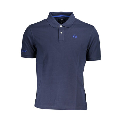 Blue Cotton Men Polo Shirt