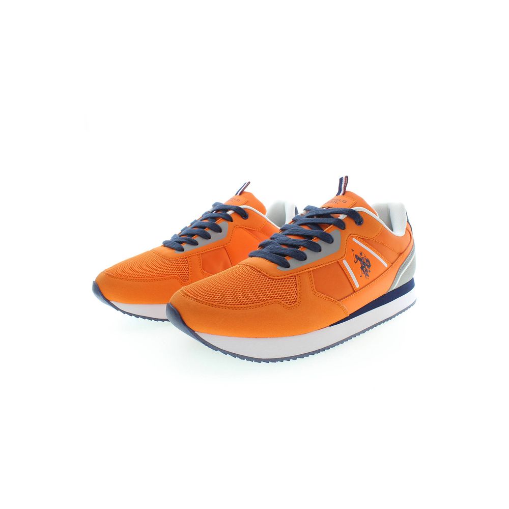 Orange Lace-Up Sports Sneakers with Logo Detail