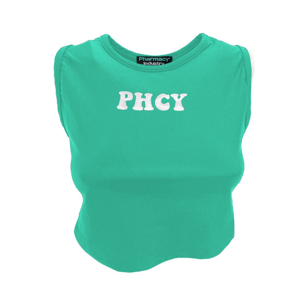 Sleeveless Lycra Logo Print Top – Emerald Green