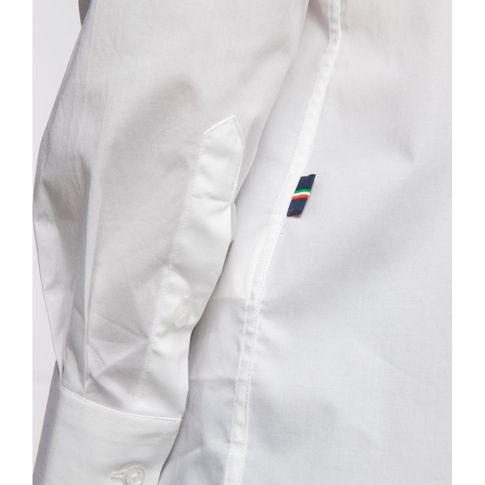 Slim Fit White Cotton Shirt with Eagle Logo