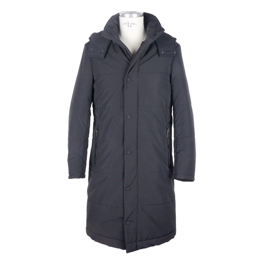 Black Wool Men Raincoat