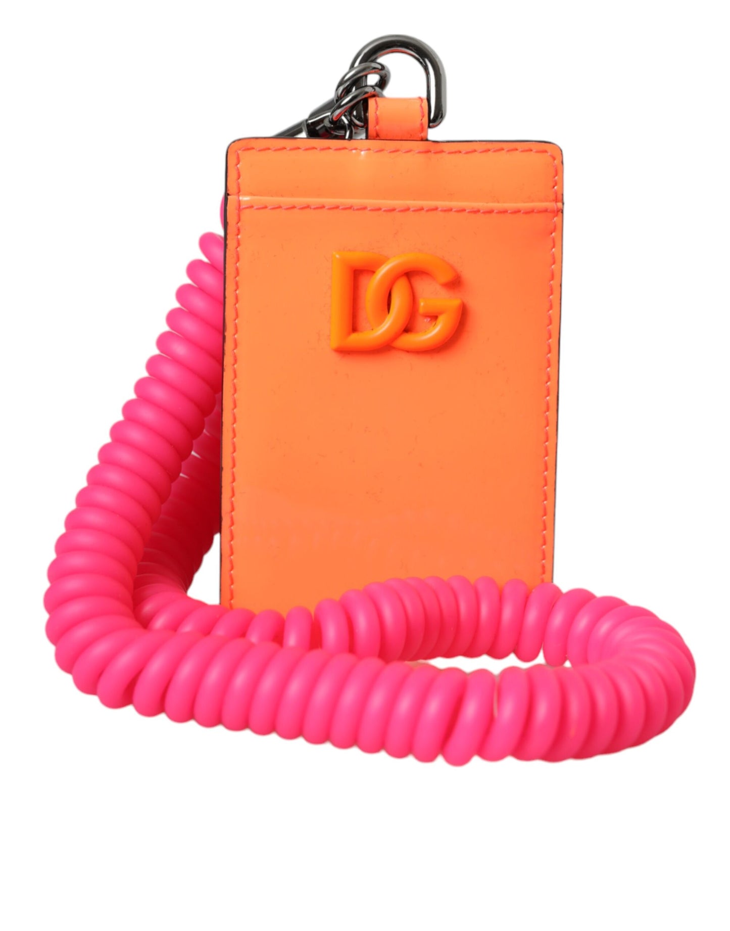 Orange Pink Leather DG Logo Neck Strap Card Holder Wallet