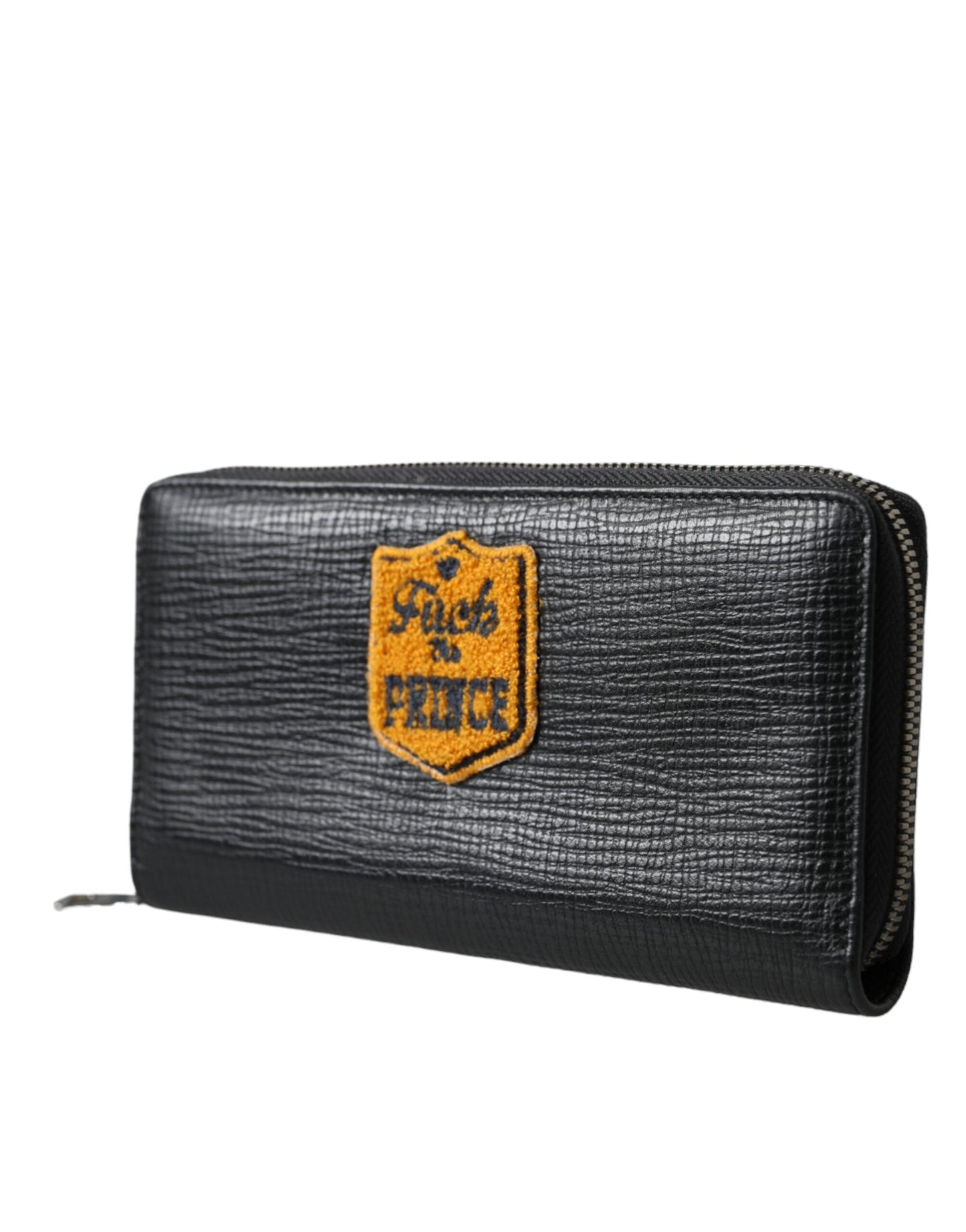 Black Leather Logo Patch Zip Around Continental Wallet