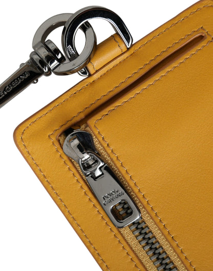 Orange Calf Leather Credit Card Holder Clip On Wallet