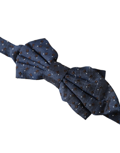 Navy Blue Silk Patterned Adjustable Men Papillon Bow Tie