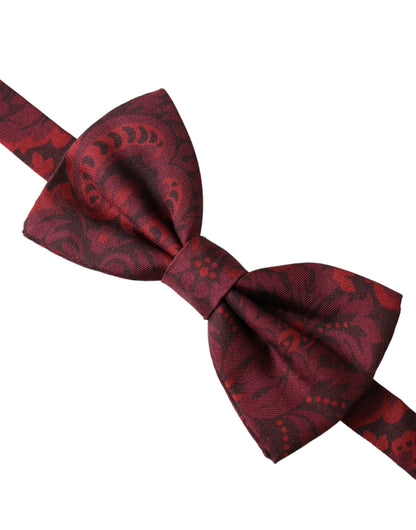 Red Silk Floral Adjustable Neck Men Bow Tie