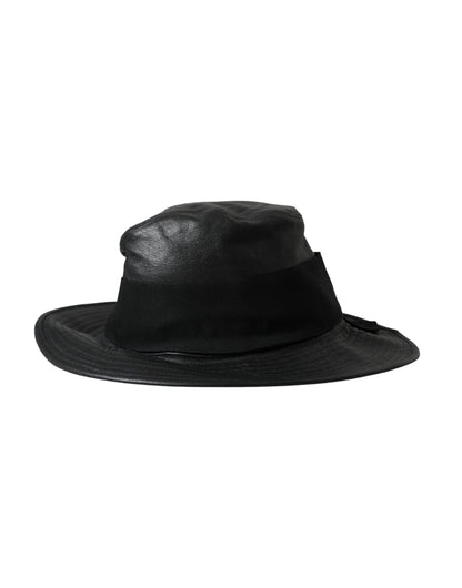 Black Leather DG Coin Crystal Wide Brim Hat