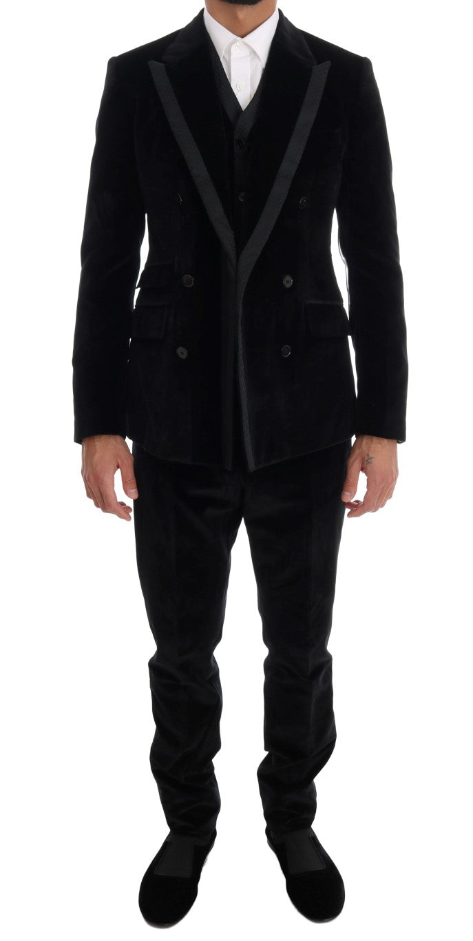 Elegant Black Slim Fit Three-Piece Suit