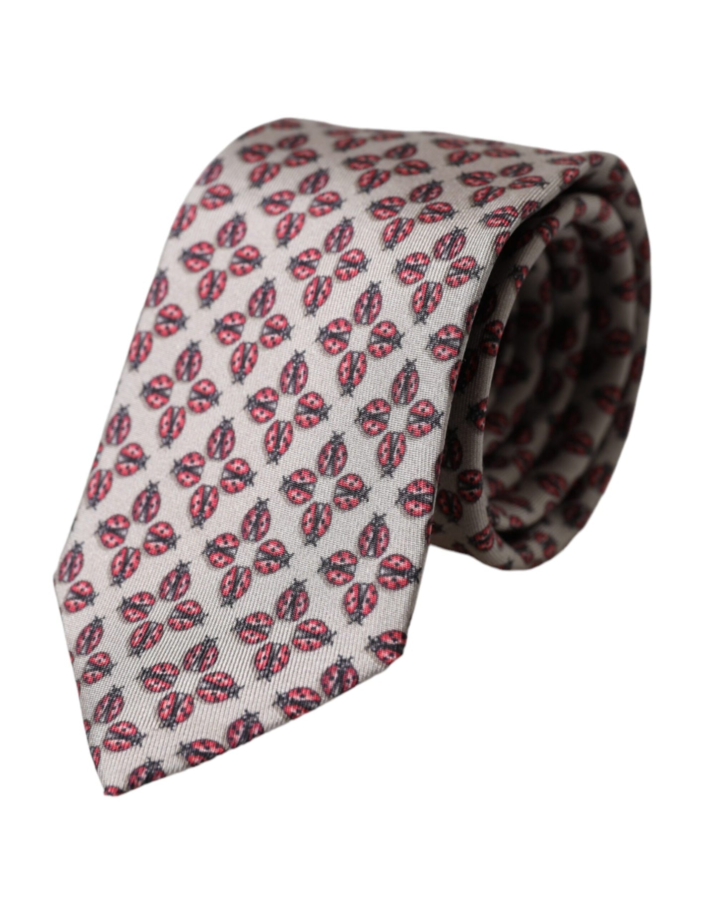 Beige Lady Bug Print Silk Adjustable Men Tie