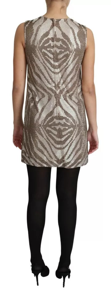 Brown Crystal Shift Mini Zebra Silver Dress