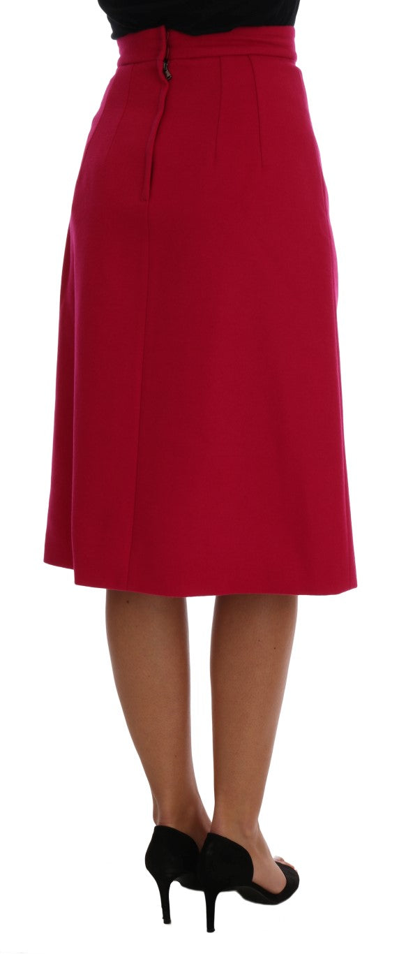 Elegant Pink Wool A-Line Knee-Length Skirt