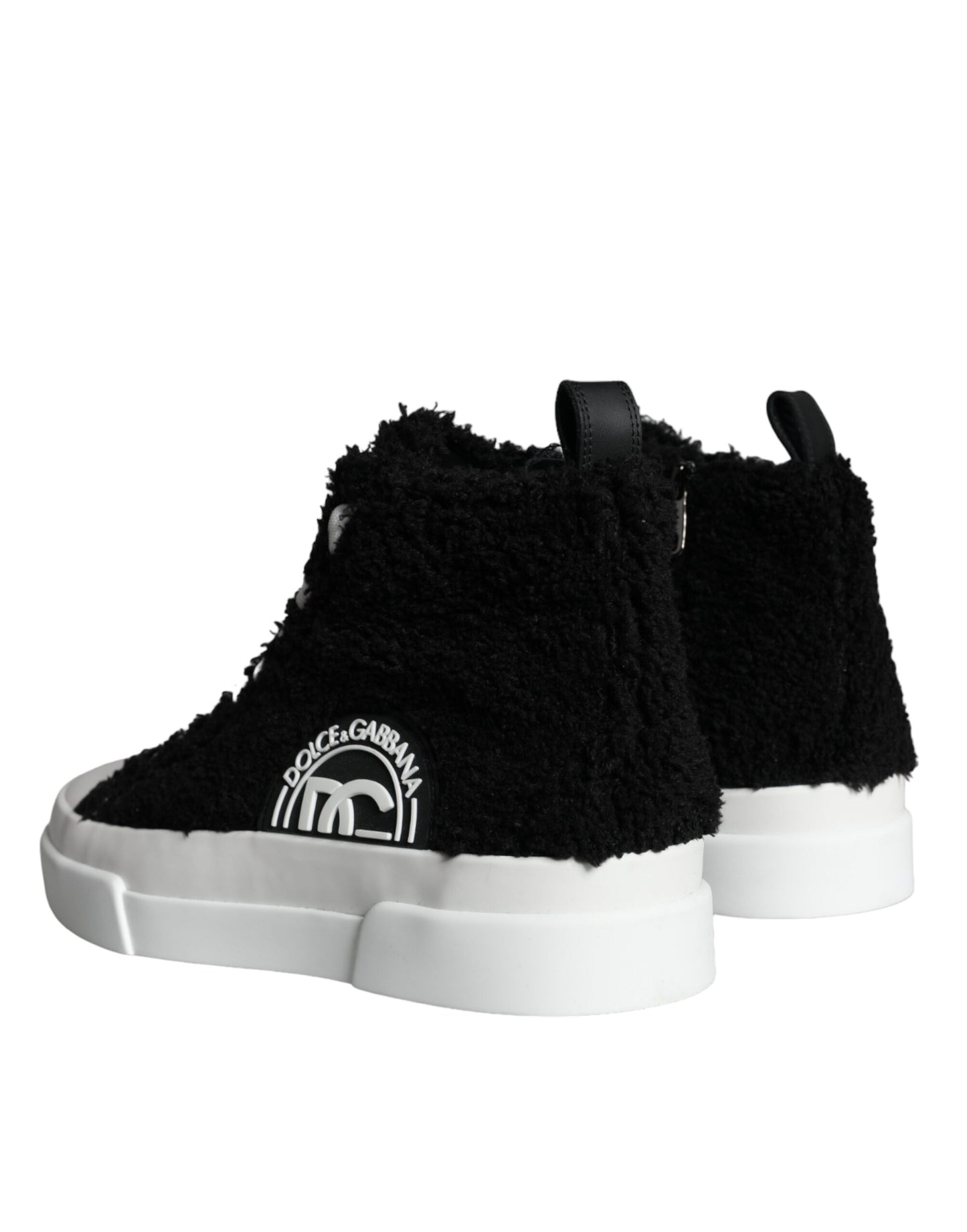 Black White Fur Logo High Top Sneaker Shoes