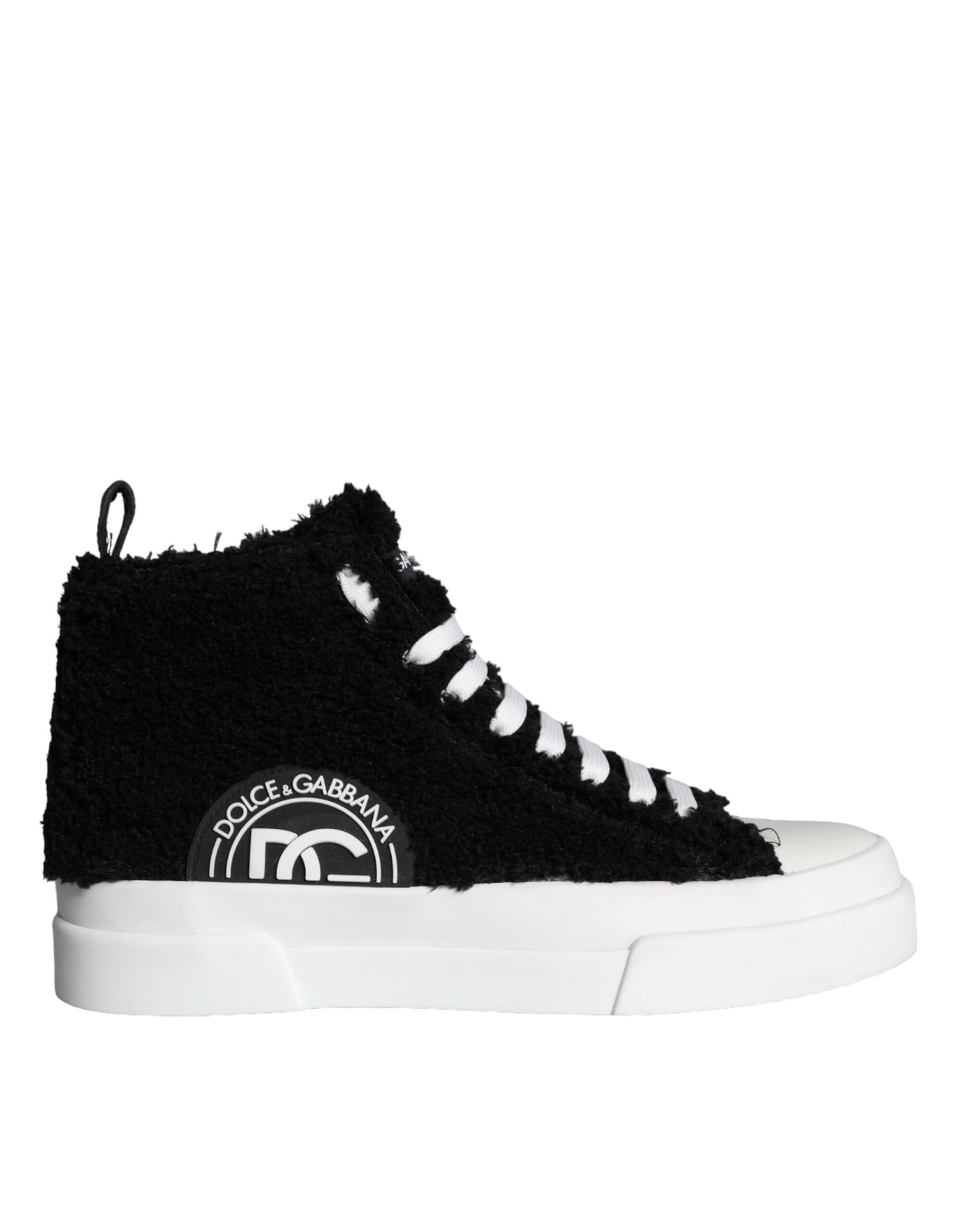 Black White Fur Logo High Top Sneaker Shoes