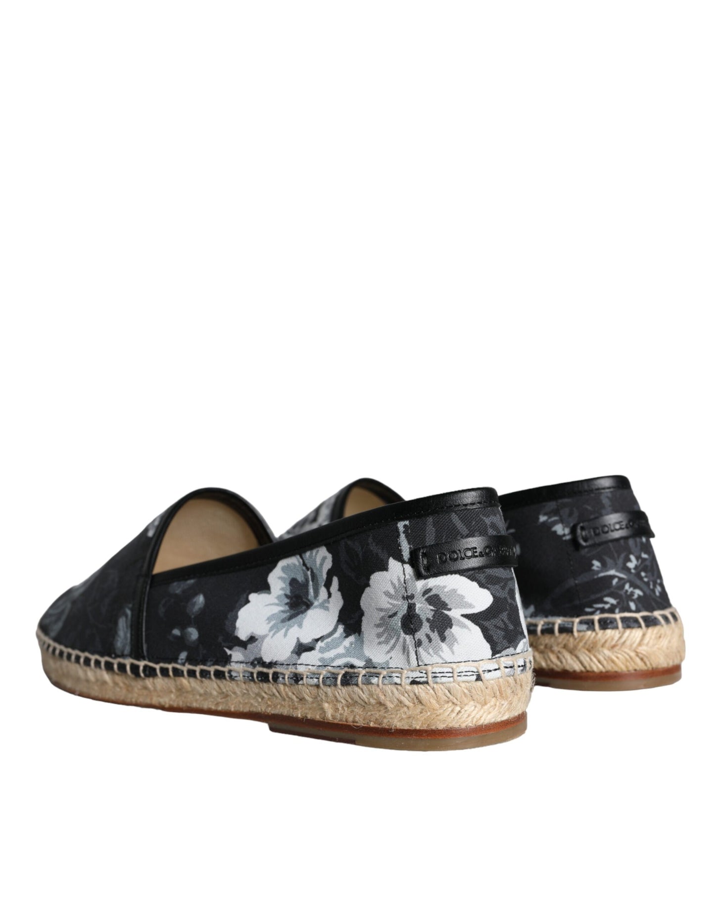 Black Floral Cotton Leather Espadrilles Shoes