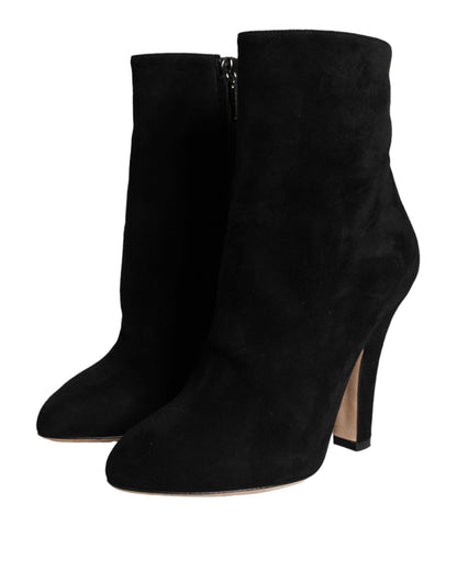 Black Suede Leather Mid Calf Boots Shoes