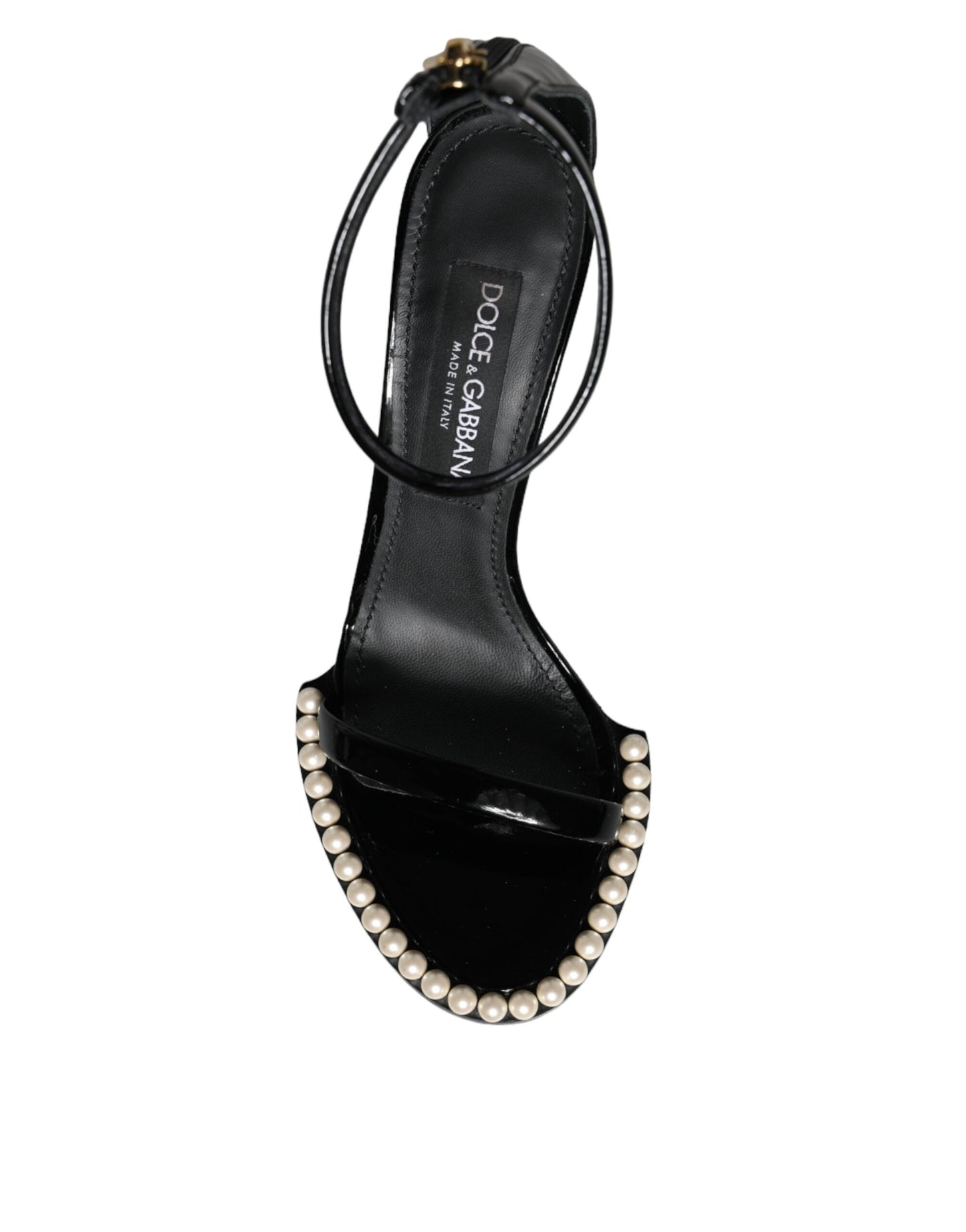 Black Keira Leather Faux Pearl Sandals Heels Shoes