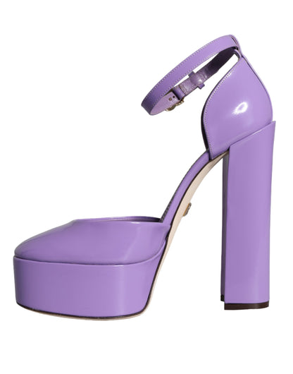 Purple Leather Platform Ankle Strap Sandals Shoes