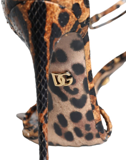 Brown Leopard Leather Ankle Strap Sandals Shoes