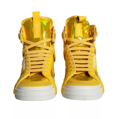 Yellow White Leather High Top Sneakers Shoes