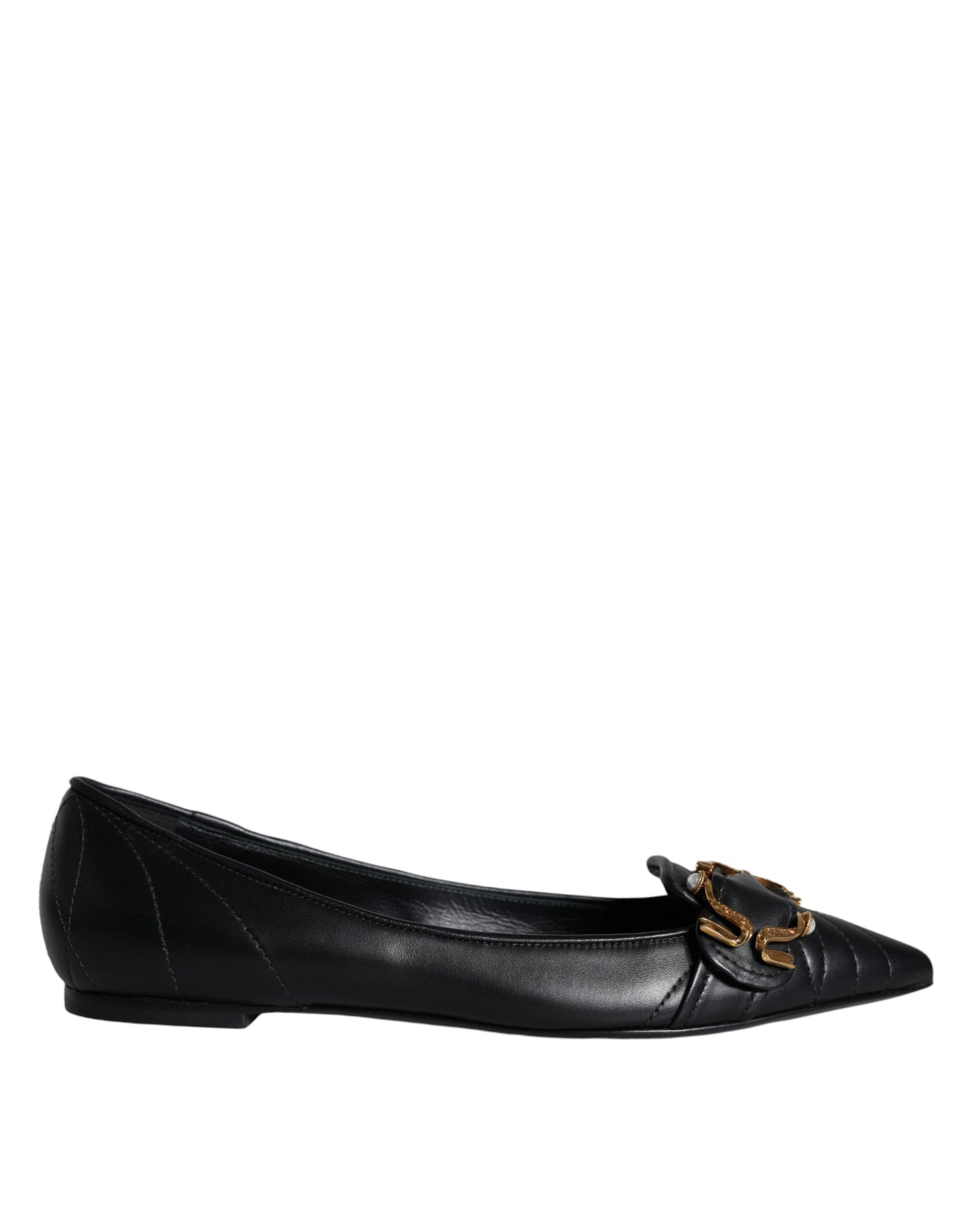 Black Devotion Leather Pointy Flats Shoes